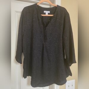 Liz Claiborne Black Textured Split-Neck Tunic XL